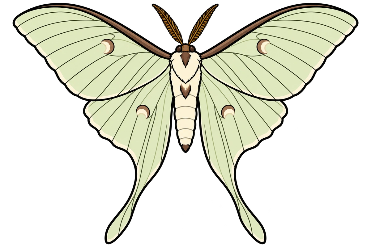Actias selene, ventral view