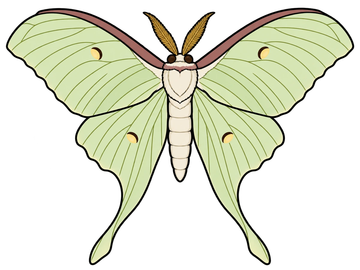 Actias selene, dorsal view