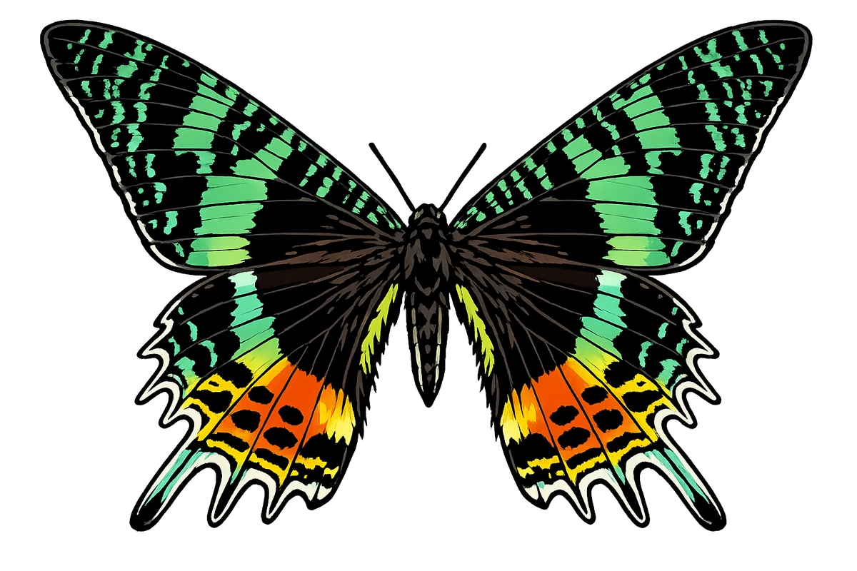 Chrysiridia rhipheus dorsal illustration