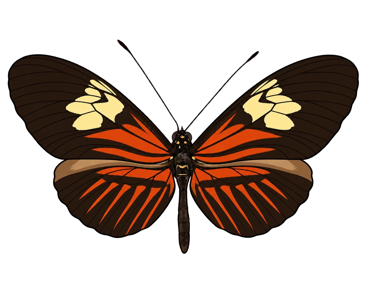 Heliconius melpomene, dorsal view