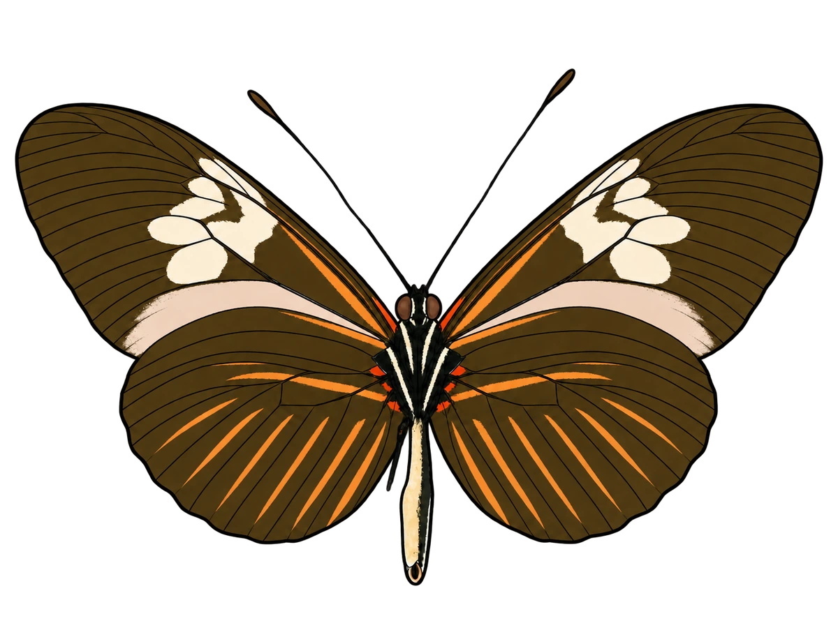 Heliconius melpomene, ventral view