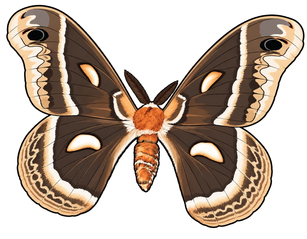 Hyalophora cecropia, dorsal view