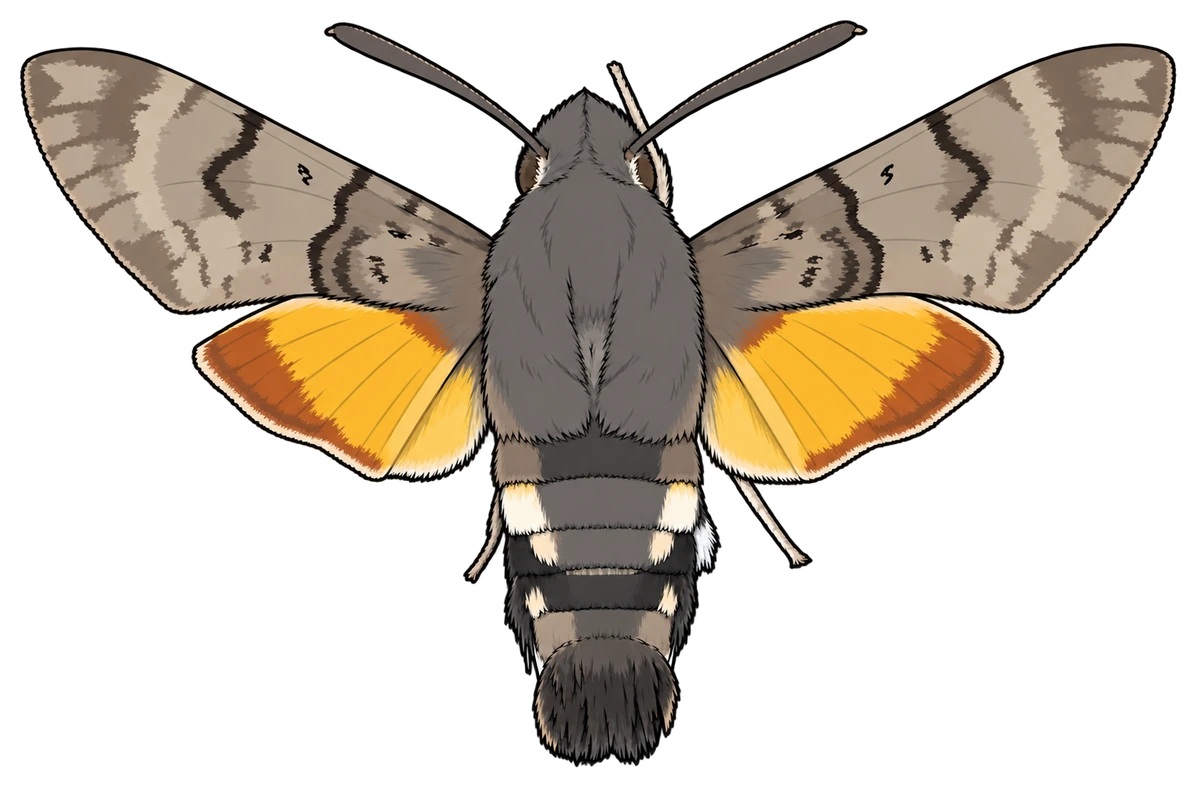 Macroglossum stellatarum, dorsal view