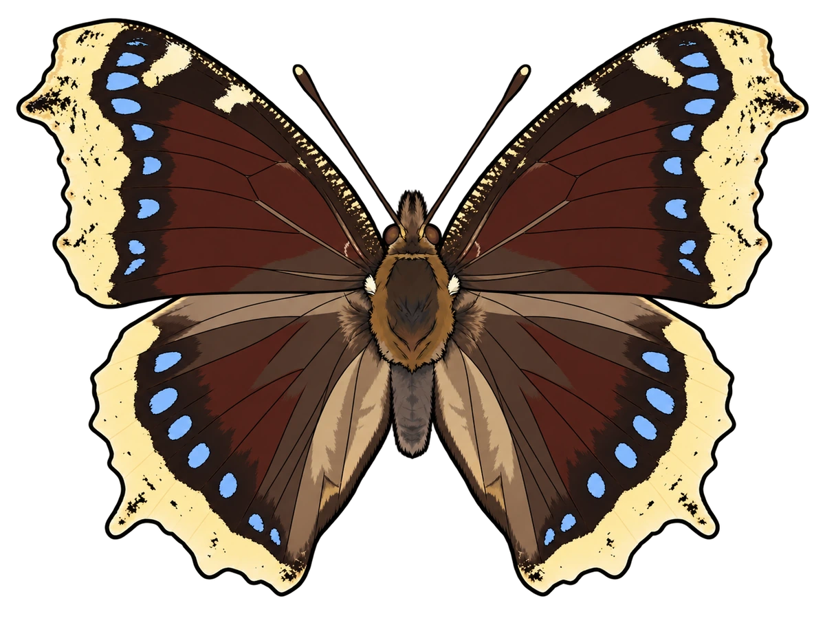 Nymphalis antiopa, dorsal view