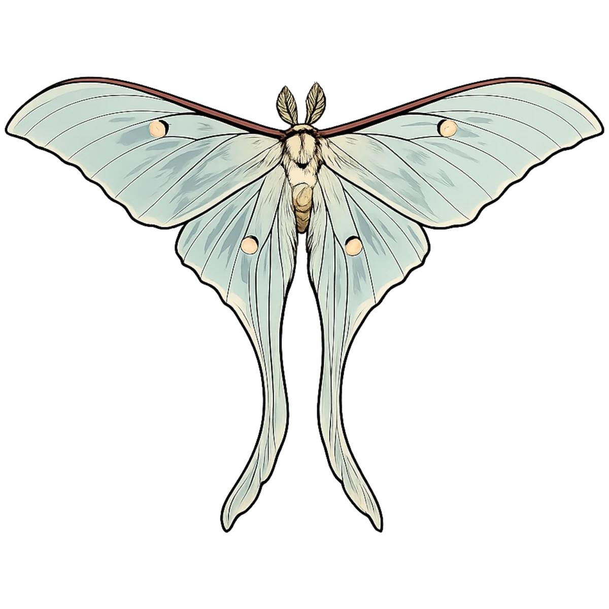 Actias luna, open-wing ventral study