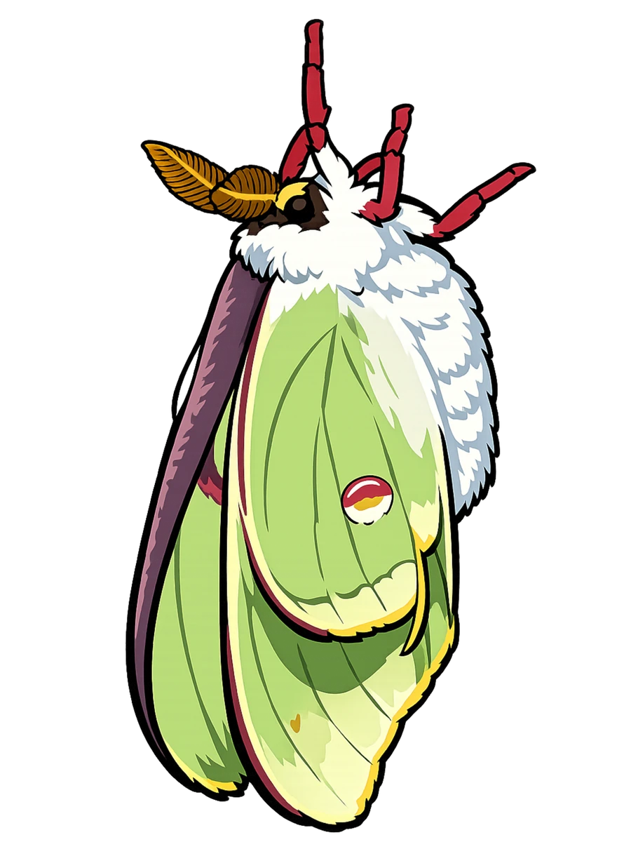 Actias luna, folded-wing perch study