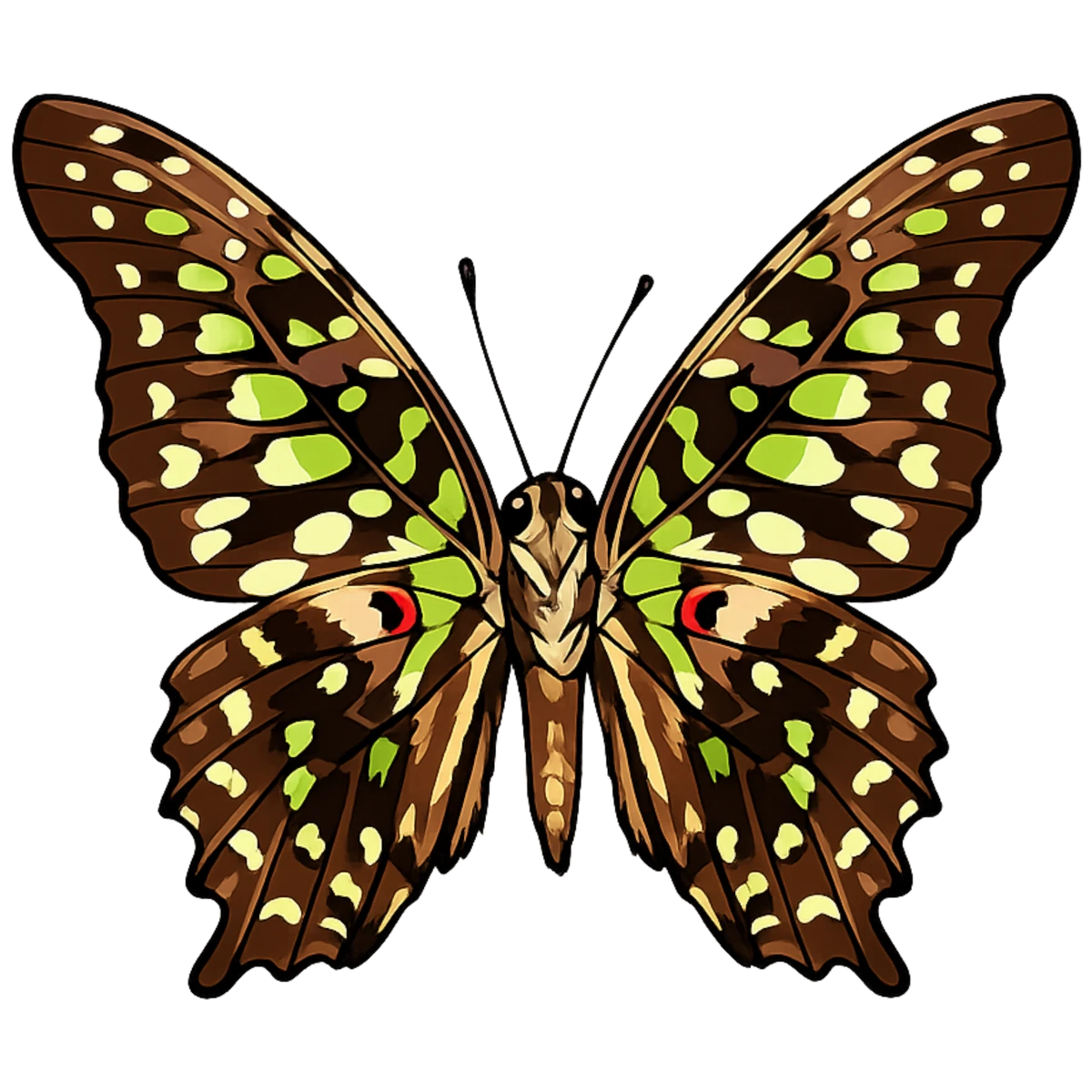 Graphium agamemnon, open-wing ventral study