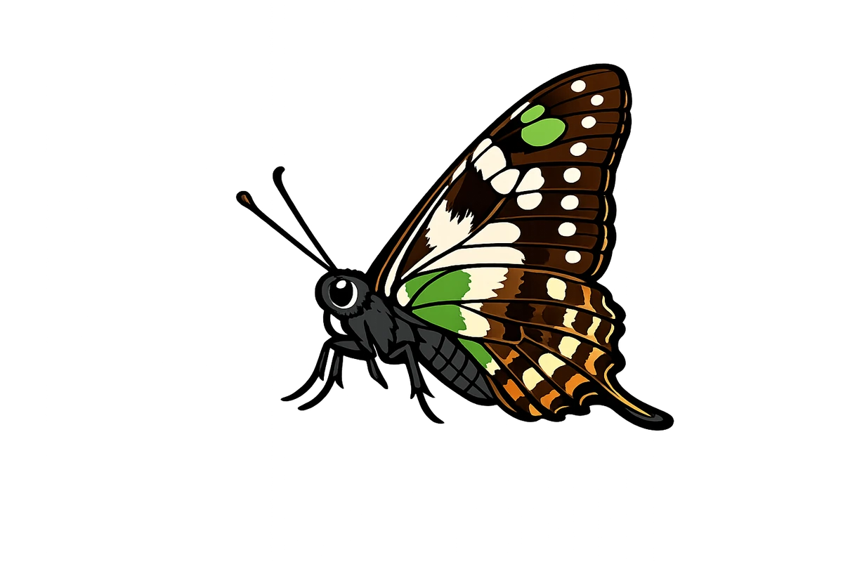 Graphium weiskei, left-facing folded-wing study