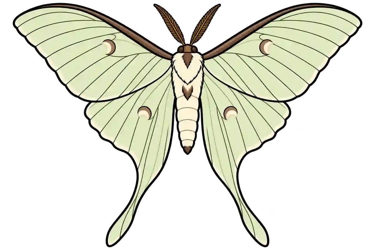 Actias selene, ventral view
