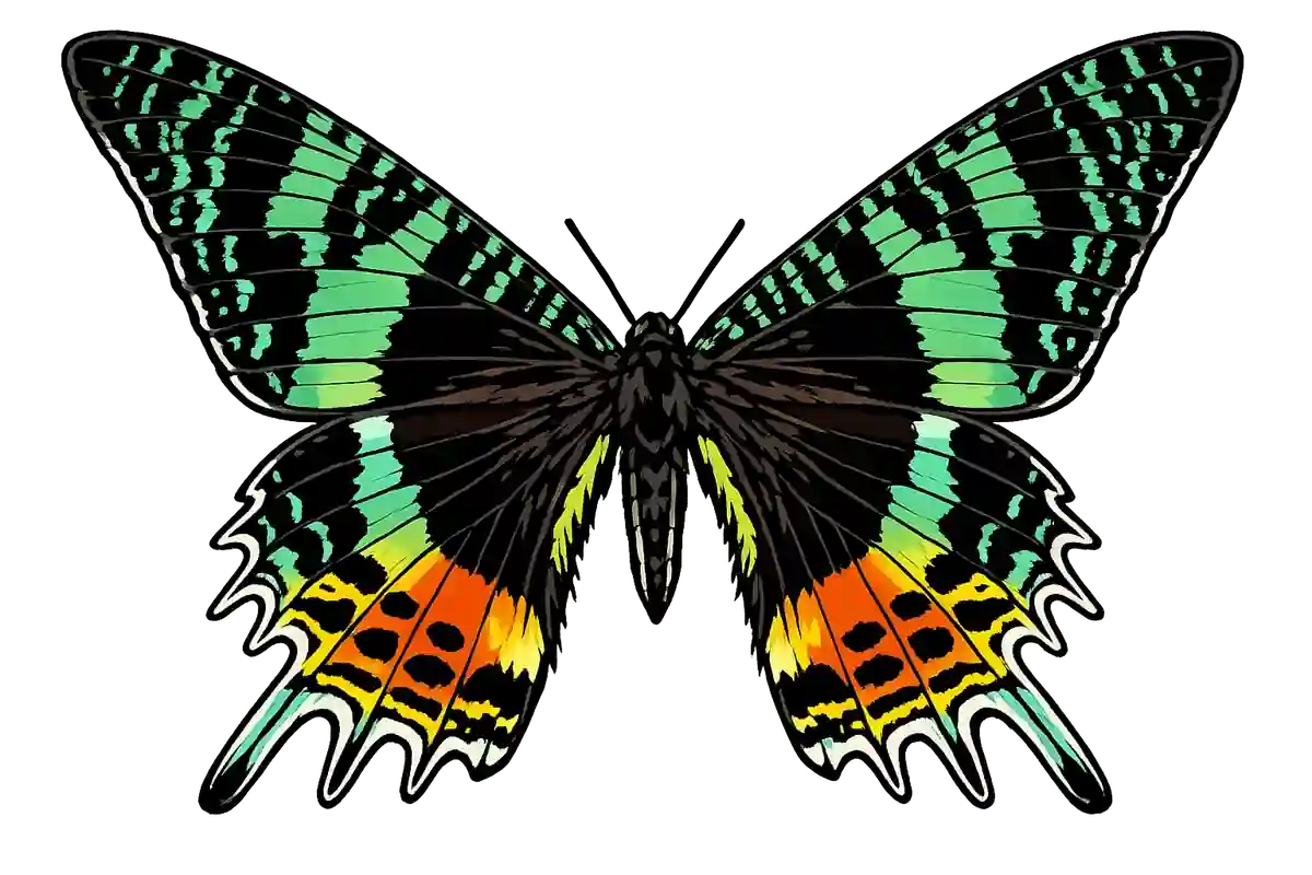 Chrysiridia rhipheus dorsal illustration