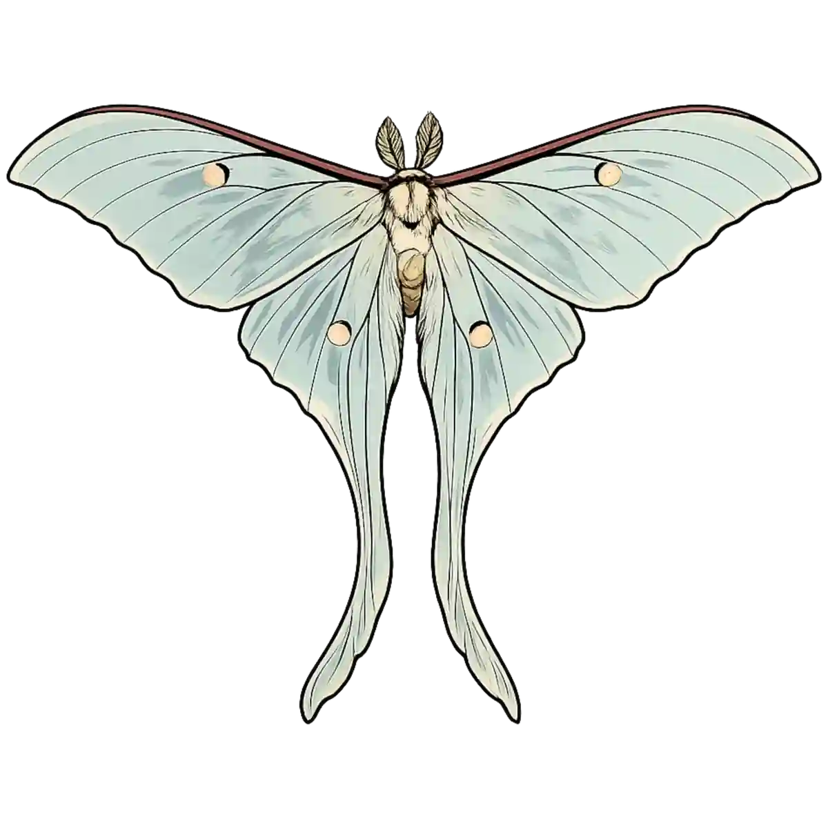 Actias luna, open-wing ventral study