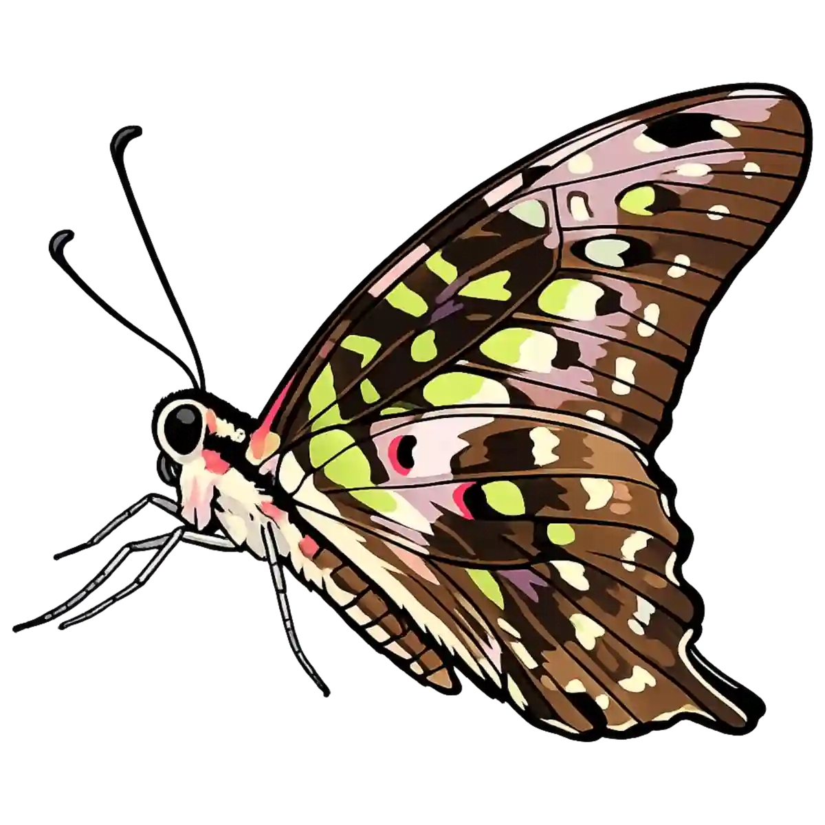 Graphium agamemnon, left-facing standing study