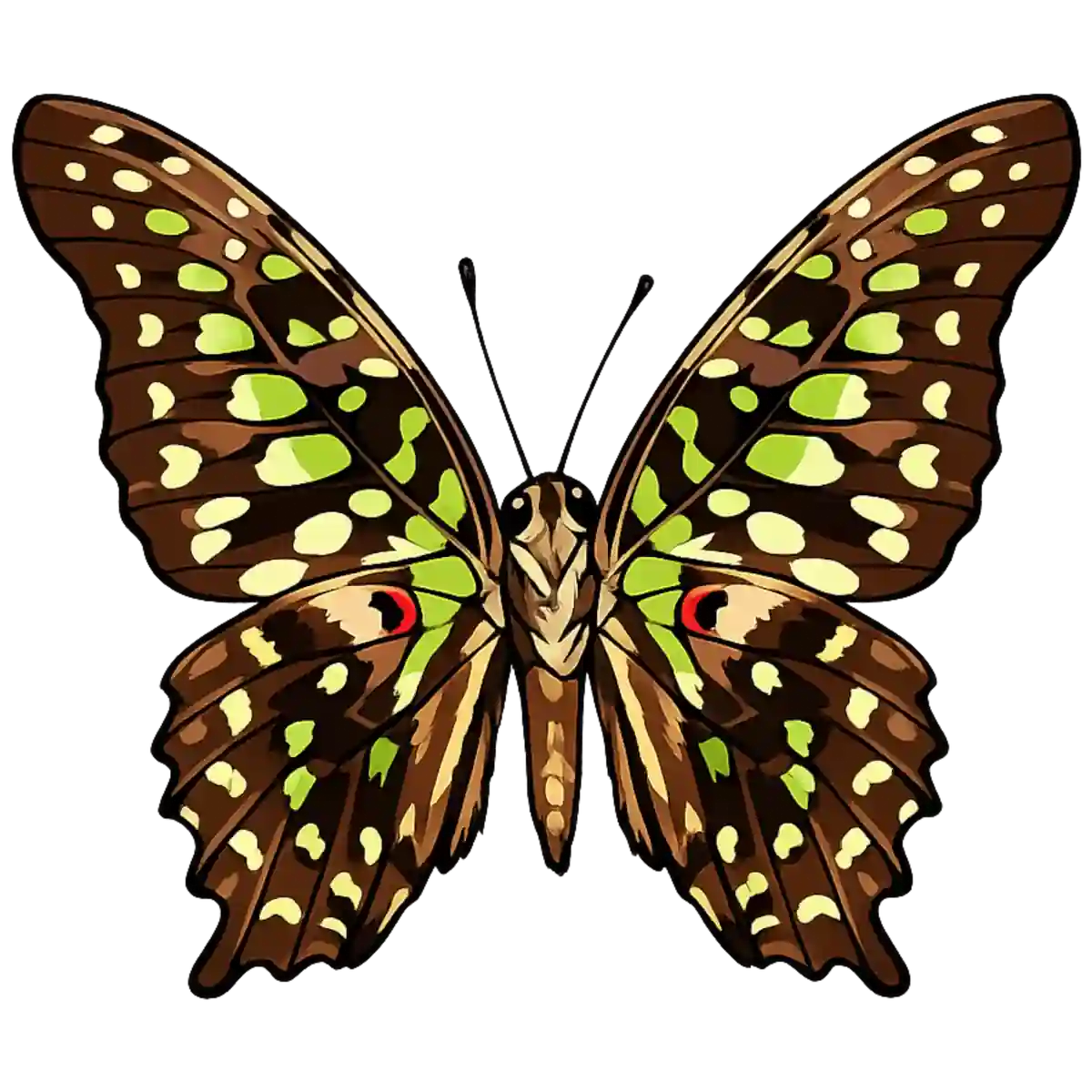 Graphium agamemnon, open-wing ventral study